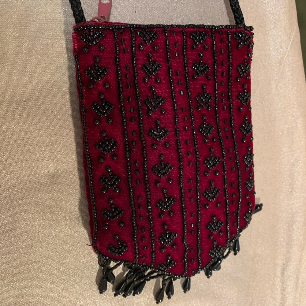 Embroidered velvet evening bag